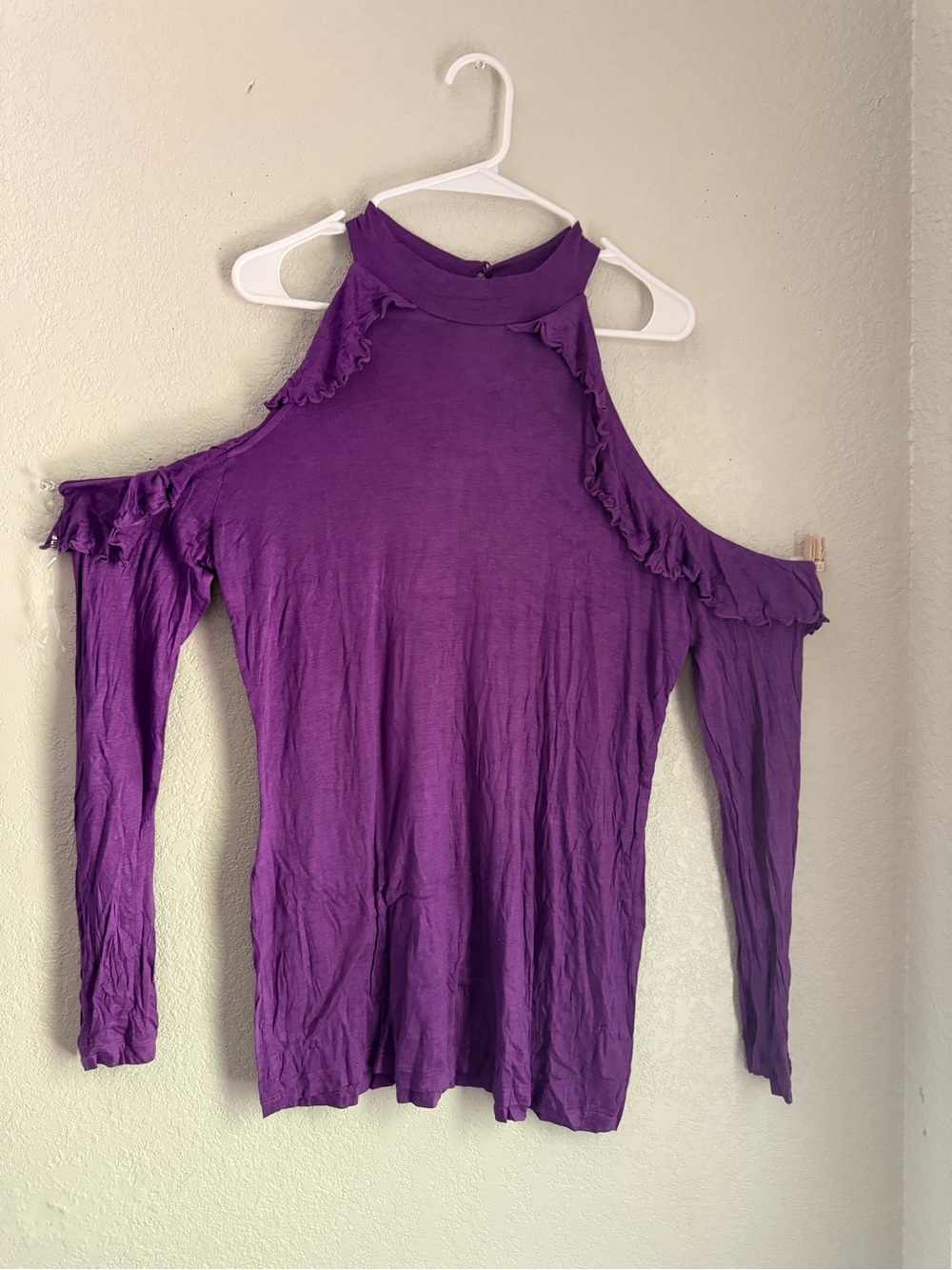 Jazz USA Plus Size Purple Cold Shoulder Ruffle Long Sleeve Top Size 2X